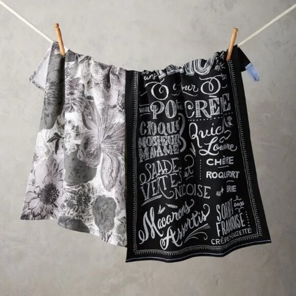 Anthropologie Other - NWOT Anthropologie Bistro Menu Tea Towel Set Chalkboard Floral